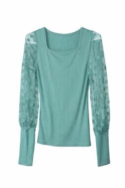 Teal Long Puff Lace Sleeve Soft Romantic Fairycore Top Size Small